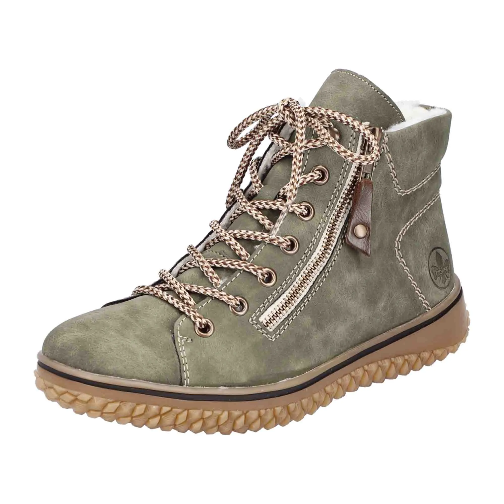 Rieker HWK Women's Olive Lace-Up Ankle Boots with Zipper and Warm Lining