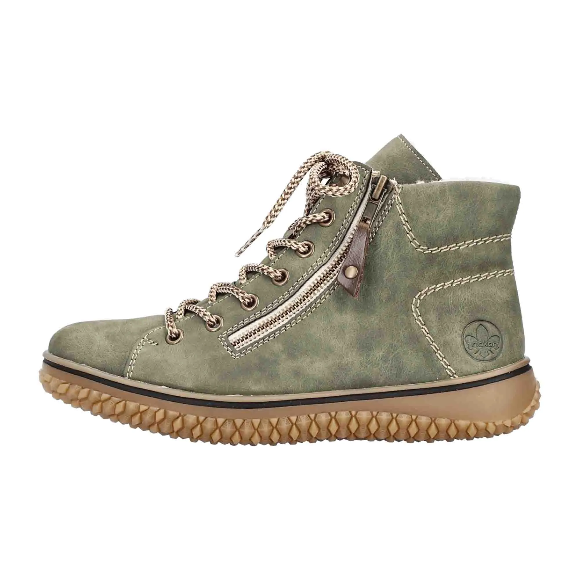 Rieker HWK Women's Olive Lace-Up Ankle Boots with Zipper and Warm Lining