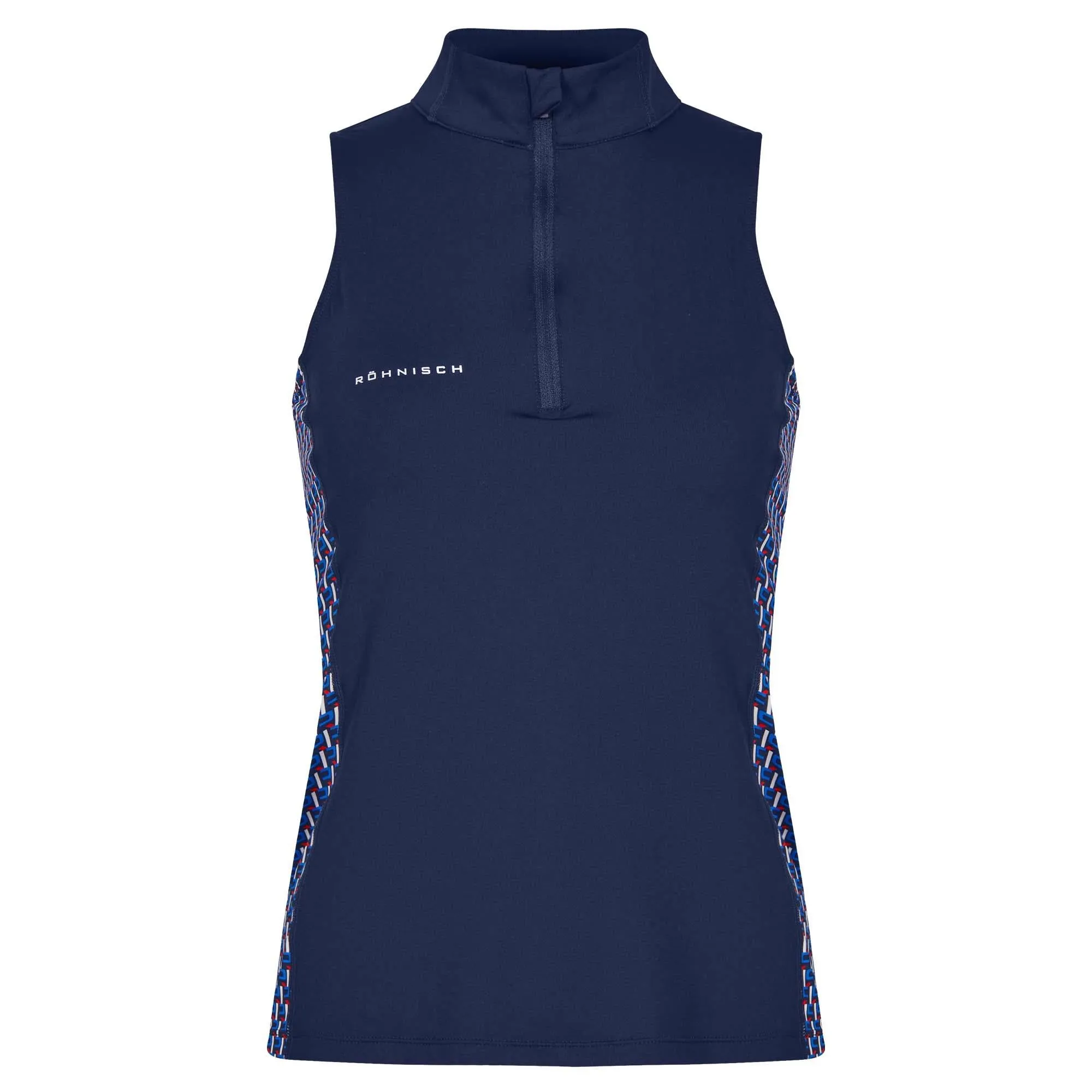 Rohnisch Bonnie Printed Ladies Sleeveless Golf Polo Shirt Logo Blue