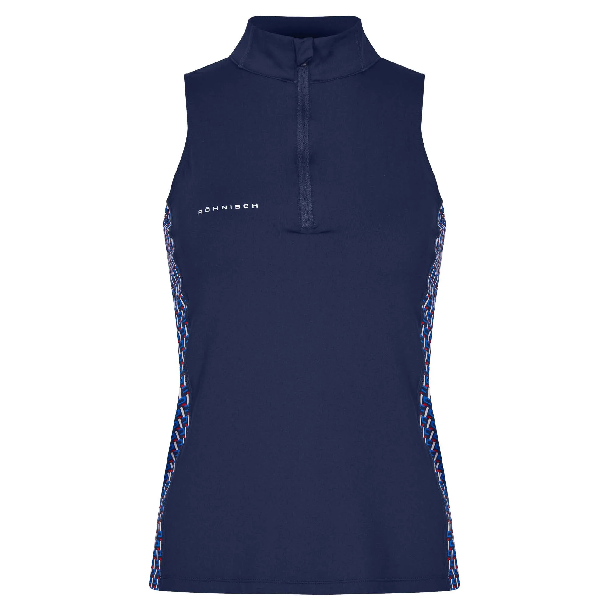 Rohnisch Bonnie Printed Ladies Sleeveless Golf Polo Shirt Logo Blue