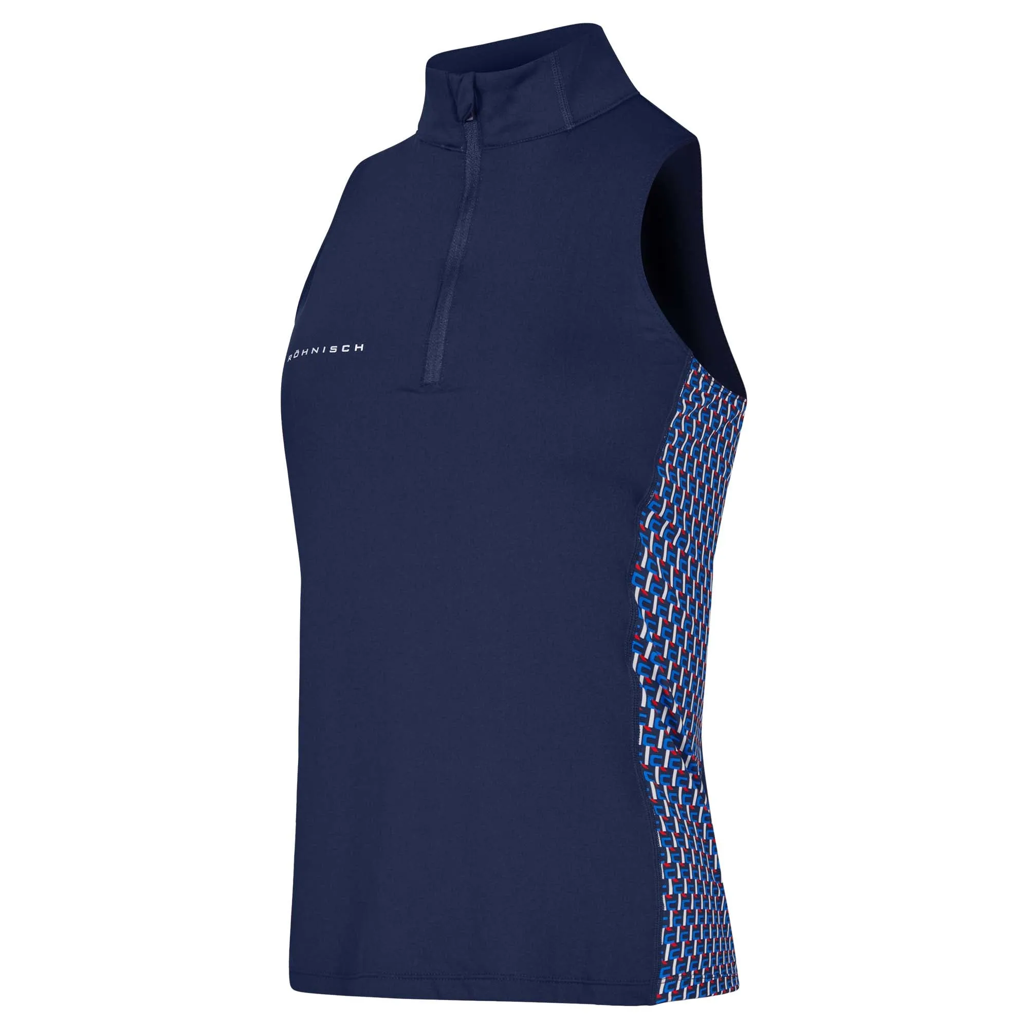 Rohnisch Bonnie Printed Ladies Sleeveless Golf Polo Shirt Logo Blue