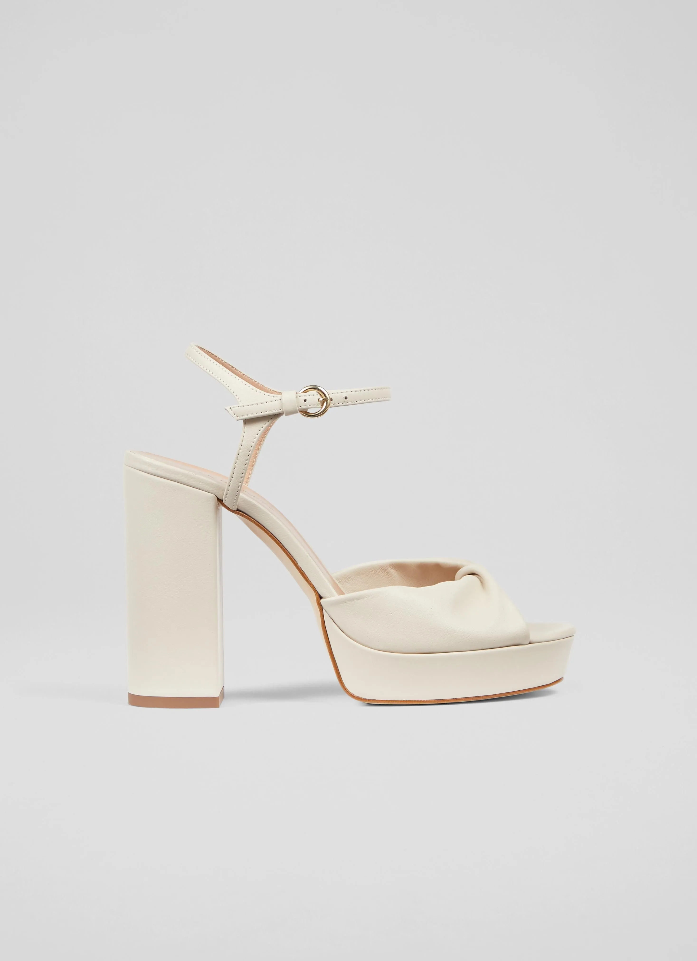 Rosa Cream Leather Platform Sandals, Ecru