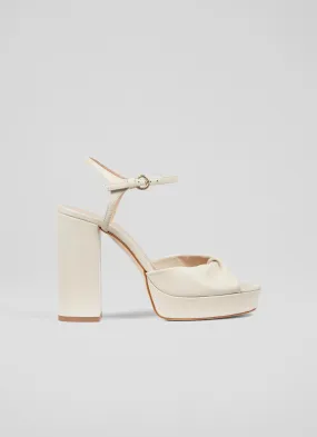 Rosa Cream Leather Platform Sandals, Ecru