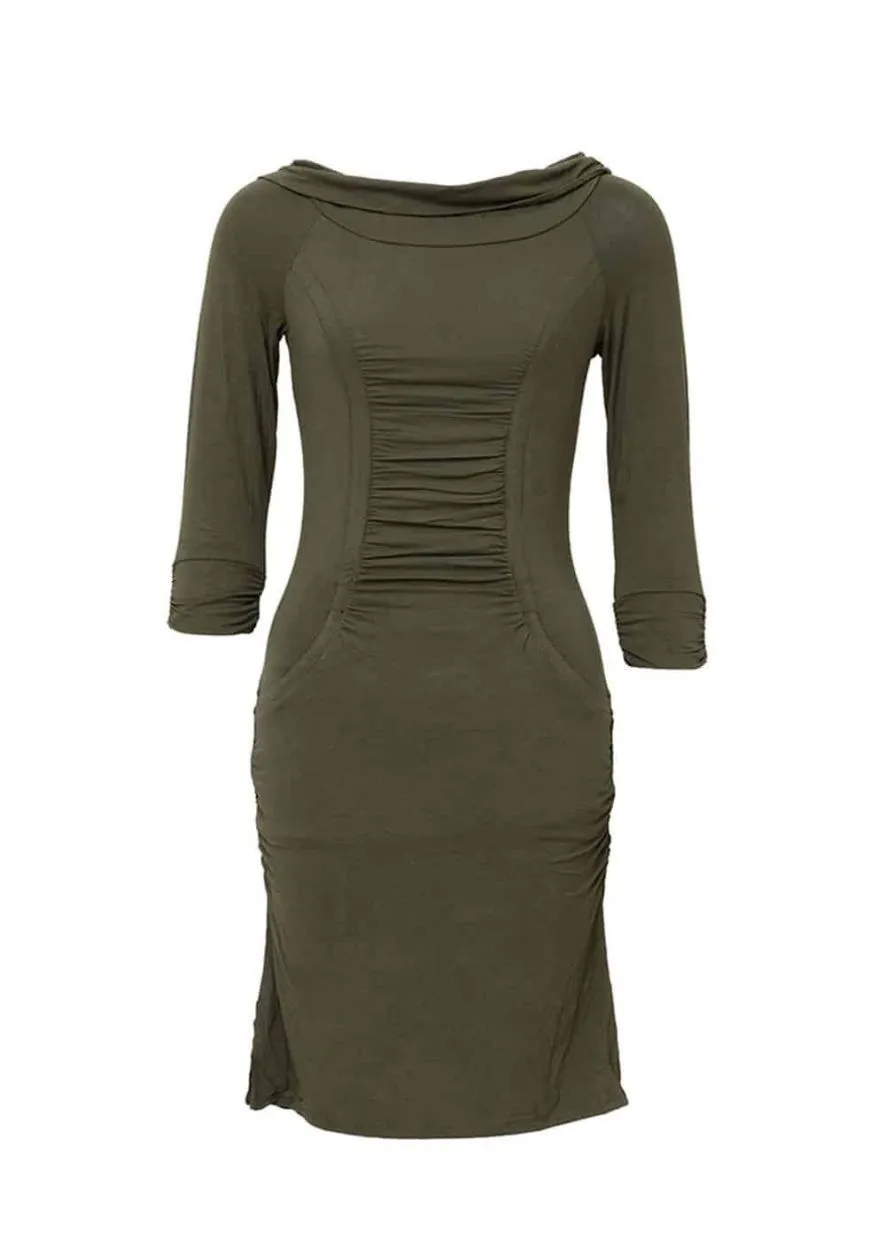 Ruched Neck Hemp Lyocell Dress