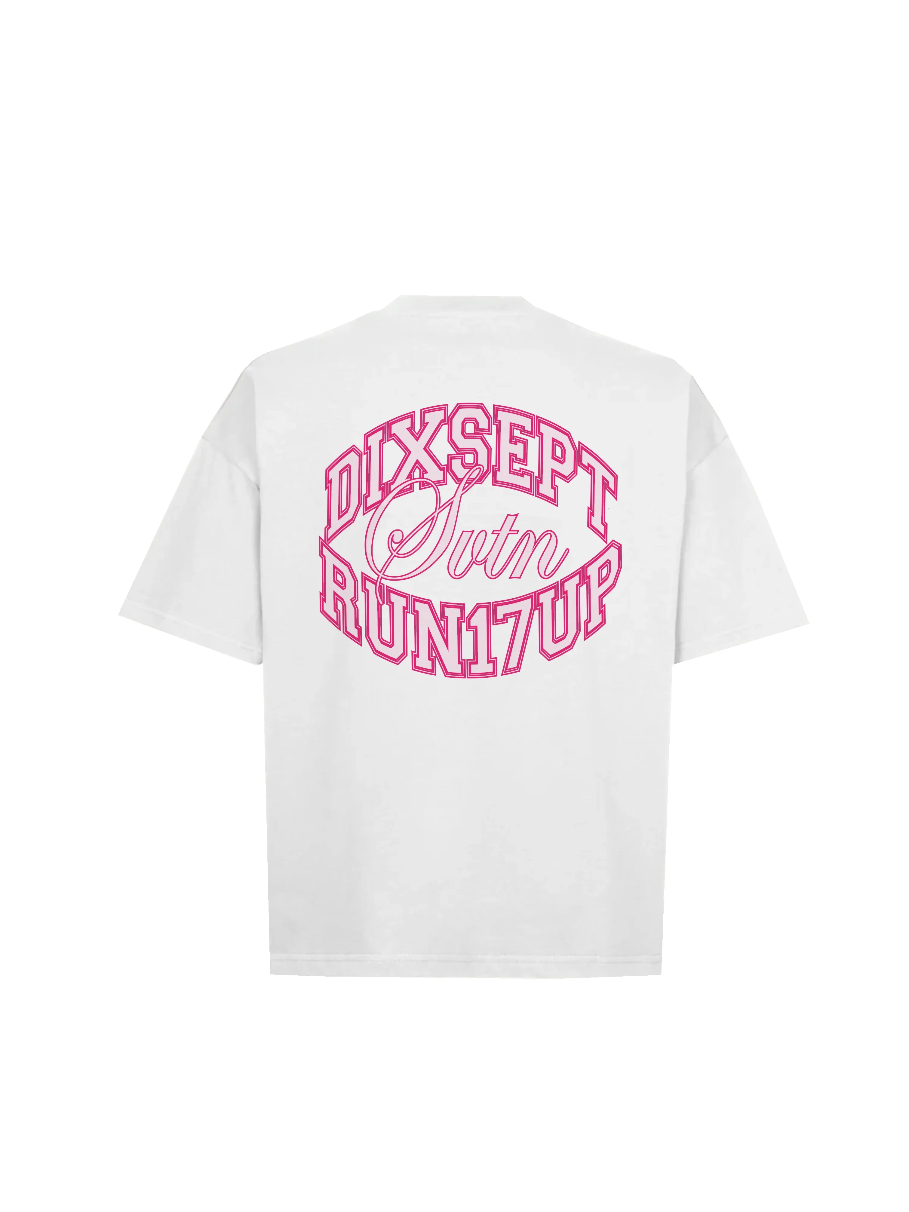 Run17Up Seventeen Pink College Logo White T-Shirt