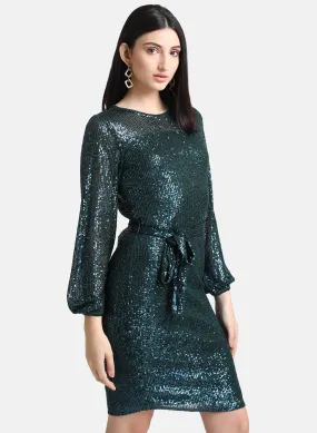 Sequin Mini Dress With Belt Detail