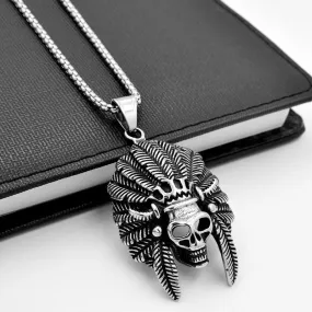 Skull with Feather Hat Headdress Necklace