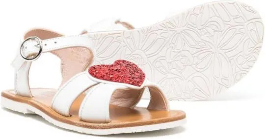 Sophia Webster Mini heart-patch cut-out leather sandals White