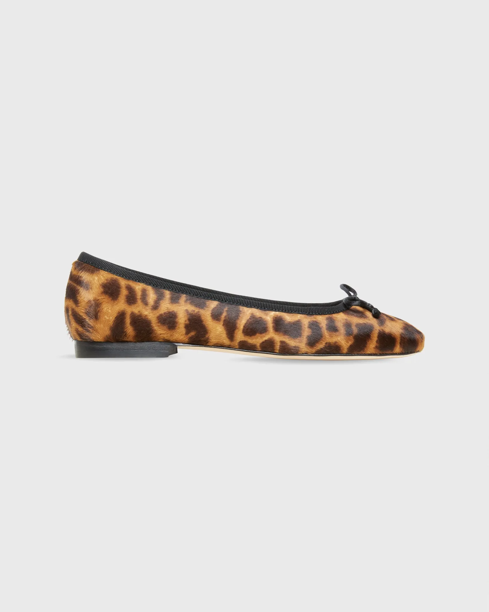 Square-Toe Ballet Flat in Sahara Leopard Calf Hair