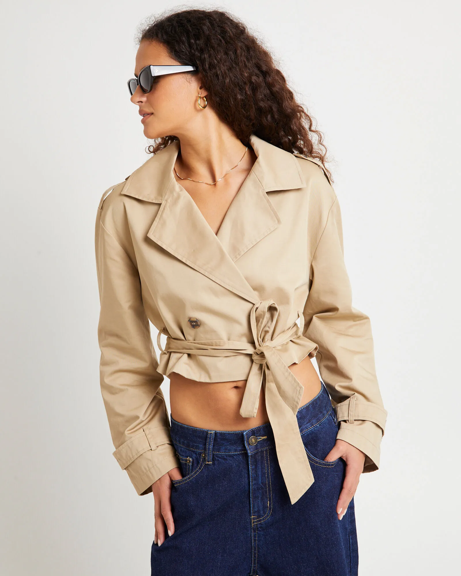 Subtitled Morgan Boxy Cropped Trench Coat