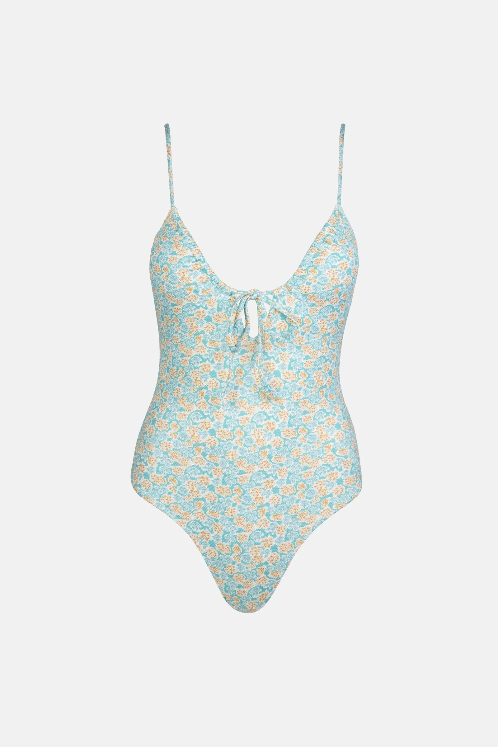 Sunburst Floral Tie Front One Piece Blue