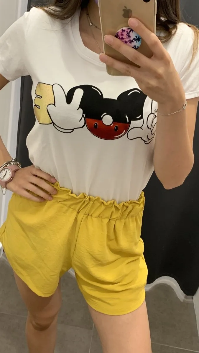 T-shirt con stampa oro “Mickey Mouse”