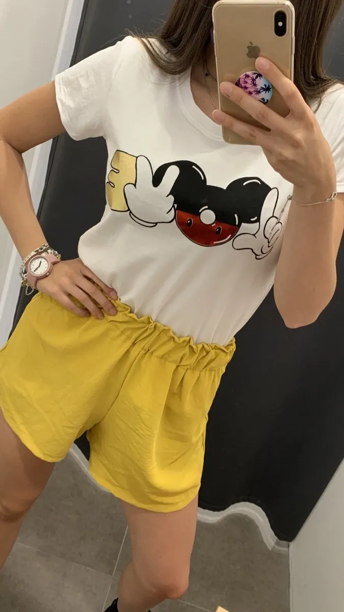 T-shirt con stampa oro “Mickey Mouse”