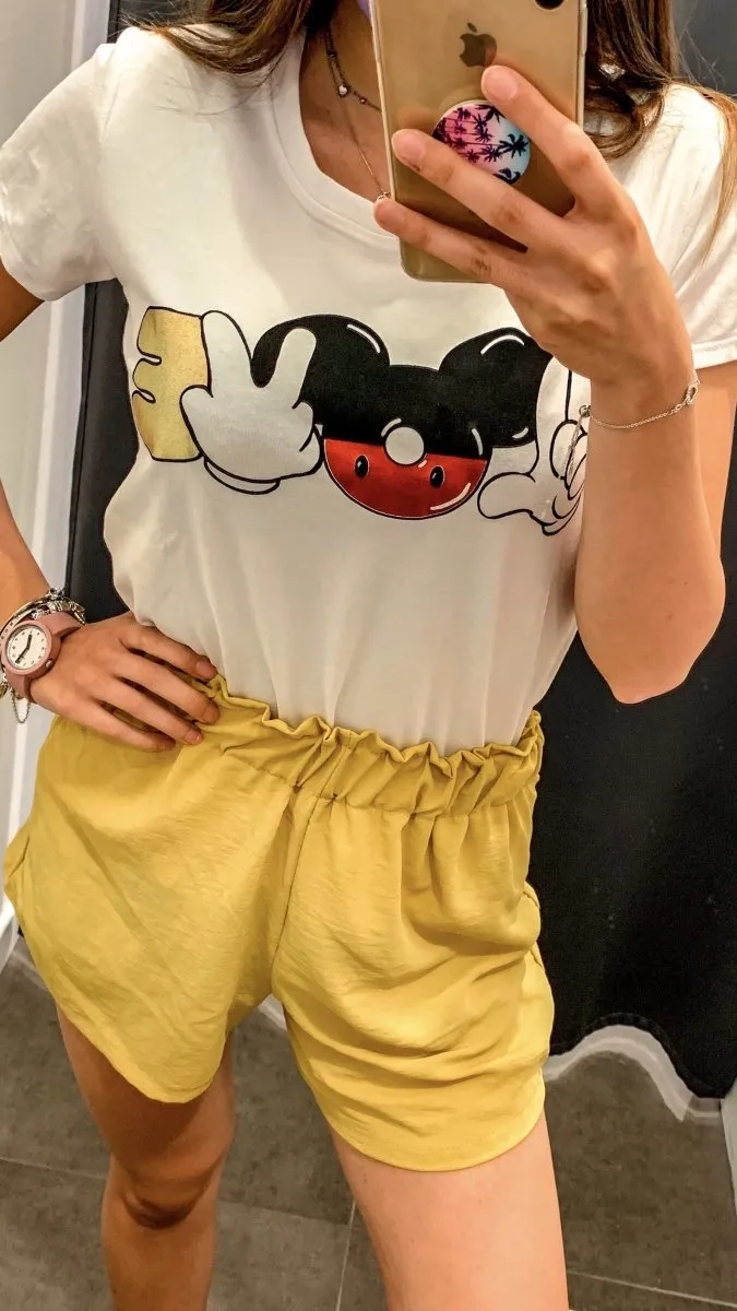 T-shirt con stampa oro “Mickey Mouse”