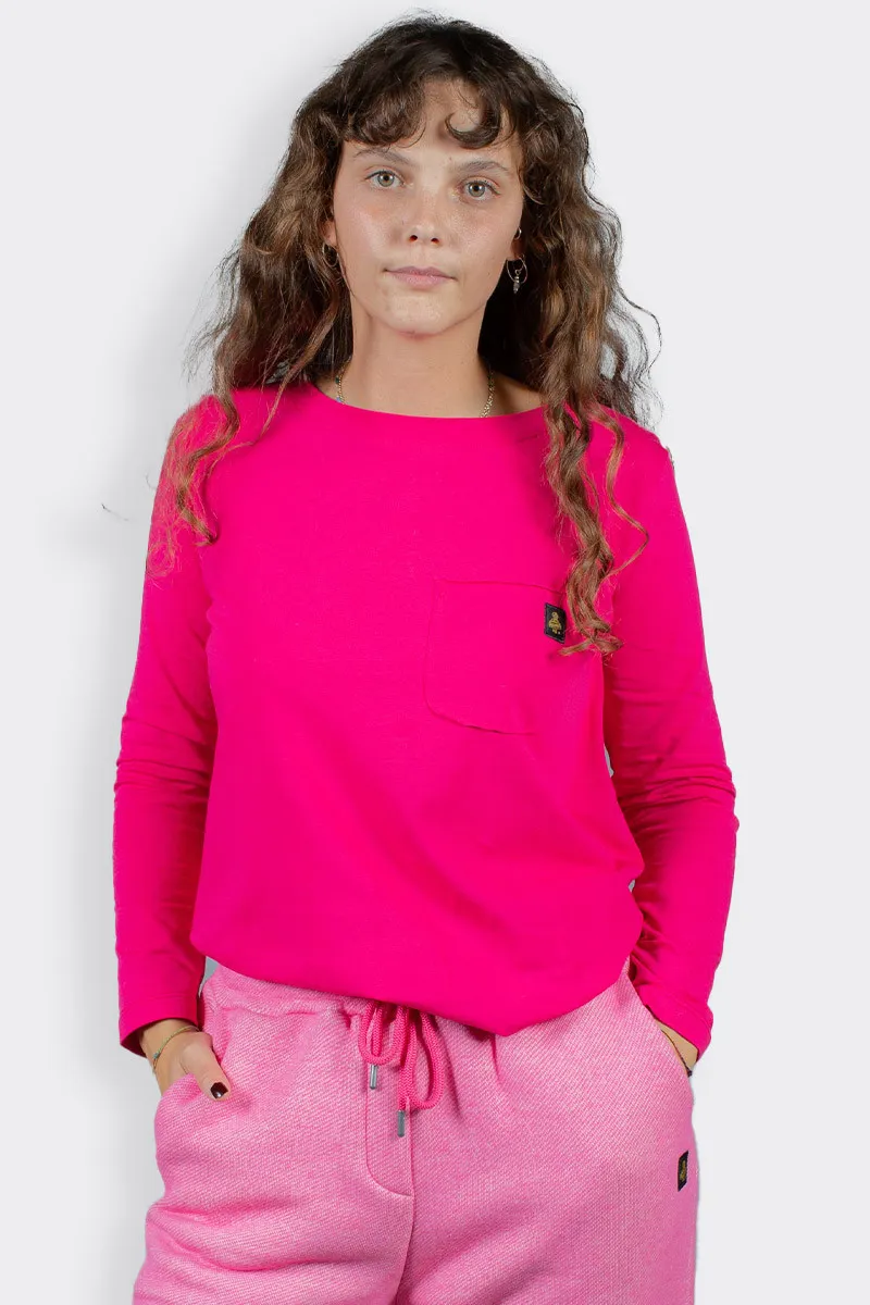 T-SHIRT FUCSIA MANICA LUNGA CON TASCHINO