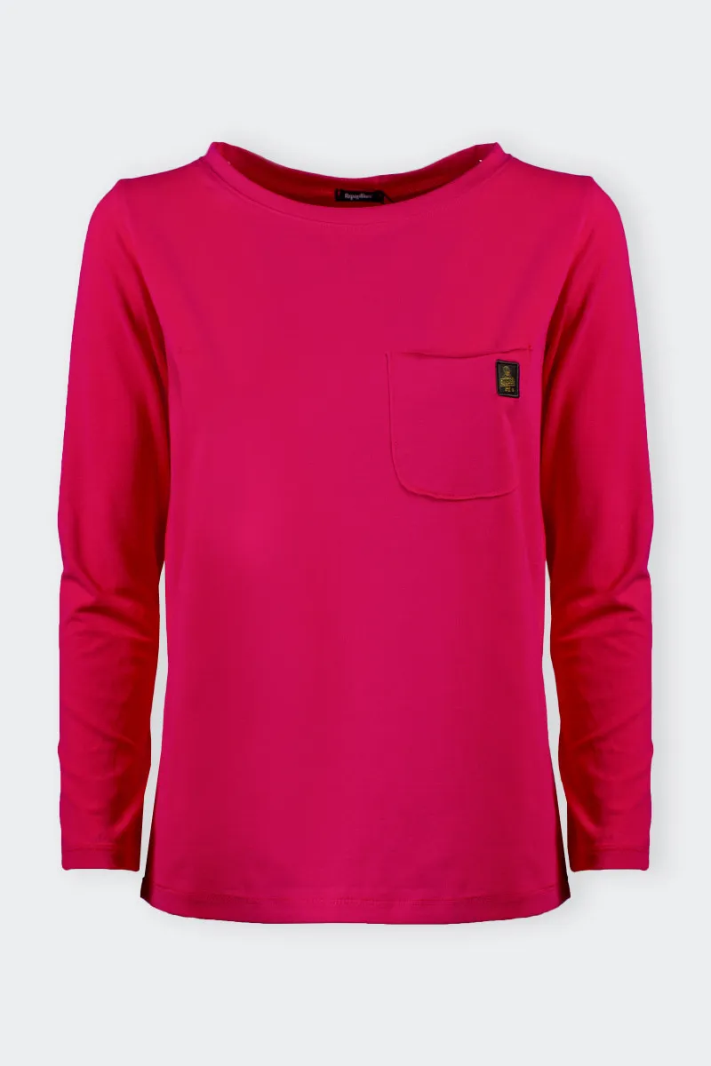 T-SHIRT FUCSIA MANICA LUNGA CON TASCHINO