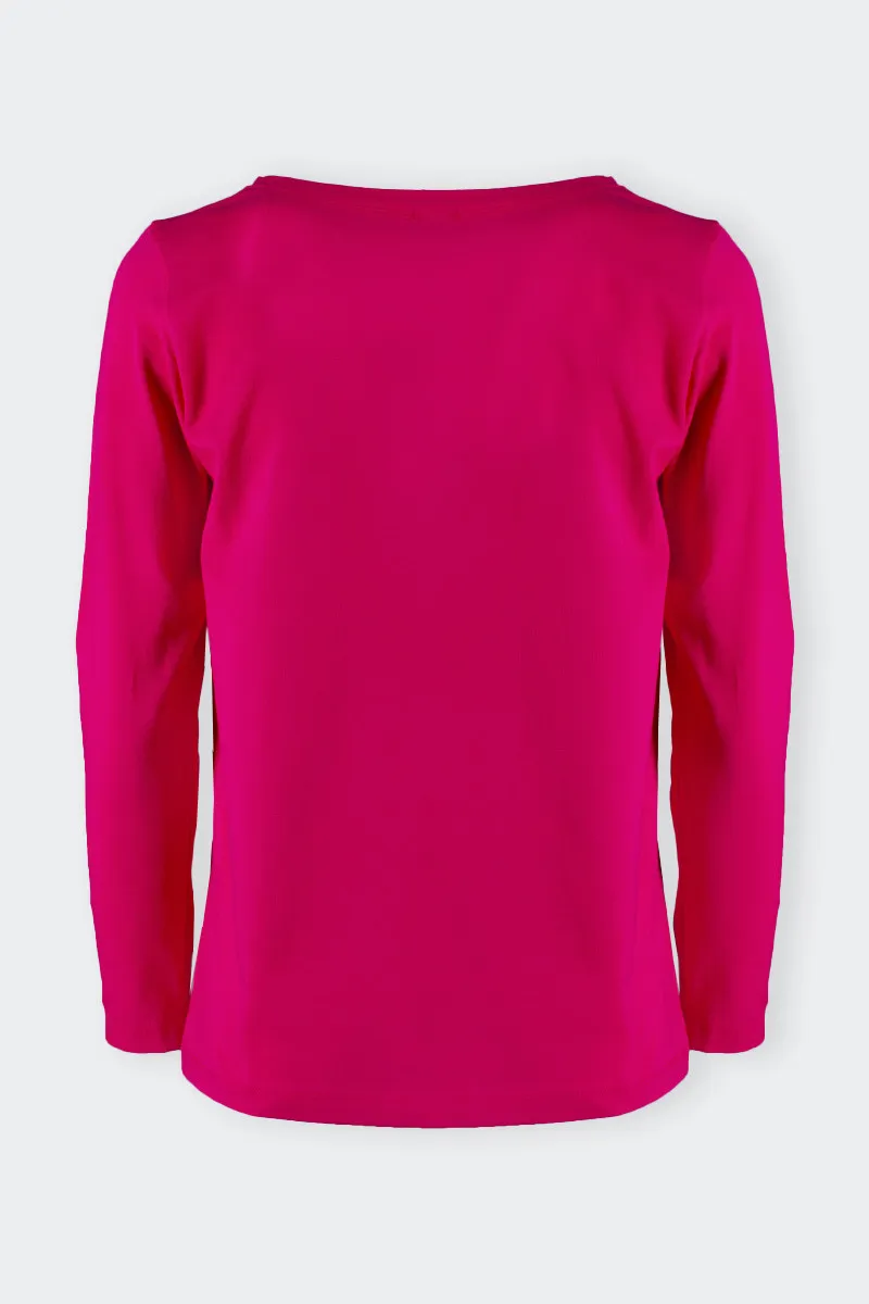 T-SHIRT FUCSIA MANICA LUNGA CON TASCHINO