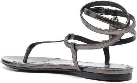 TOM FORD Padlock laminated-leather flat sandals Grey