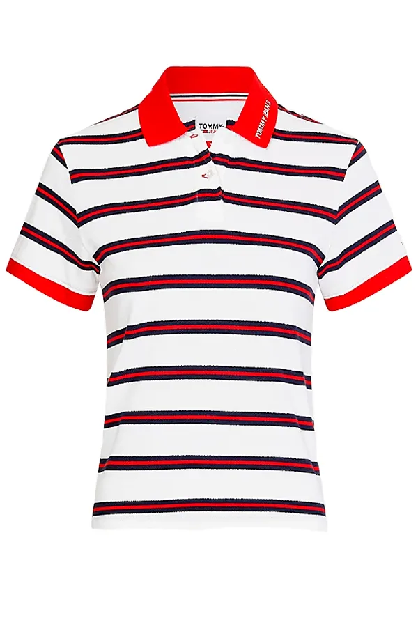 Tommy Hilfiger Women S/S Stripe Polo Red