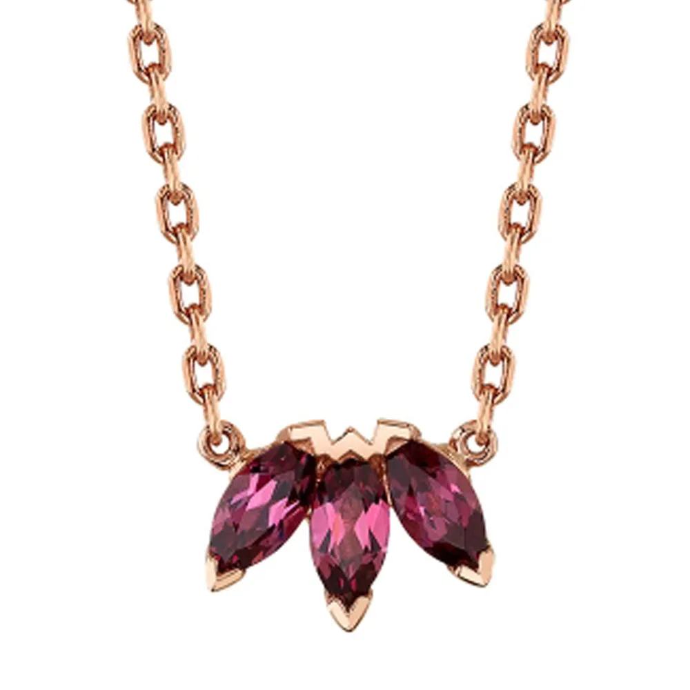 Triple Marquise Fan Necklace in Gold with Rhodolite