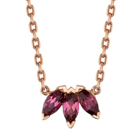 Triple Marquise Fan Necklace in Gold with Rhodolite