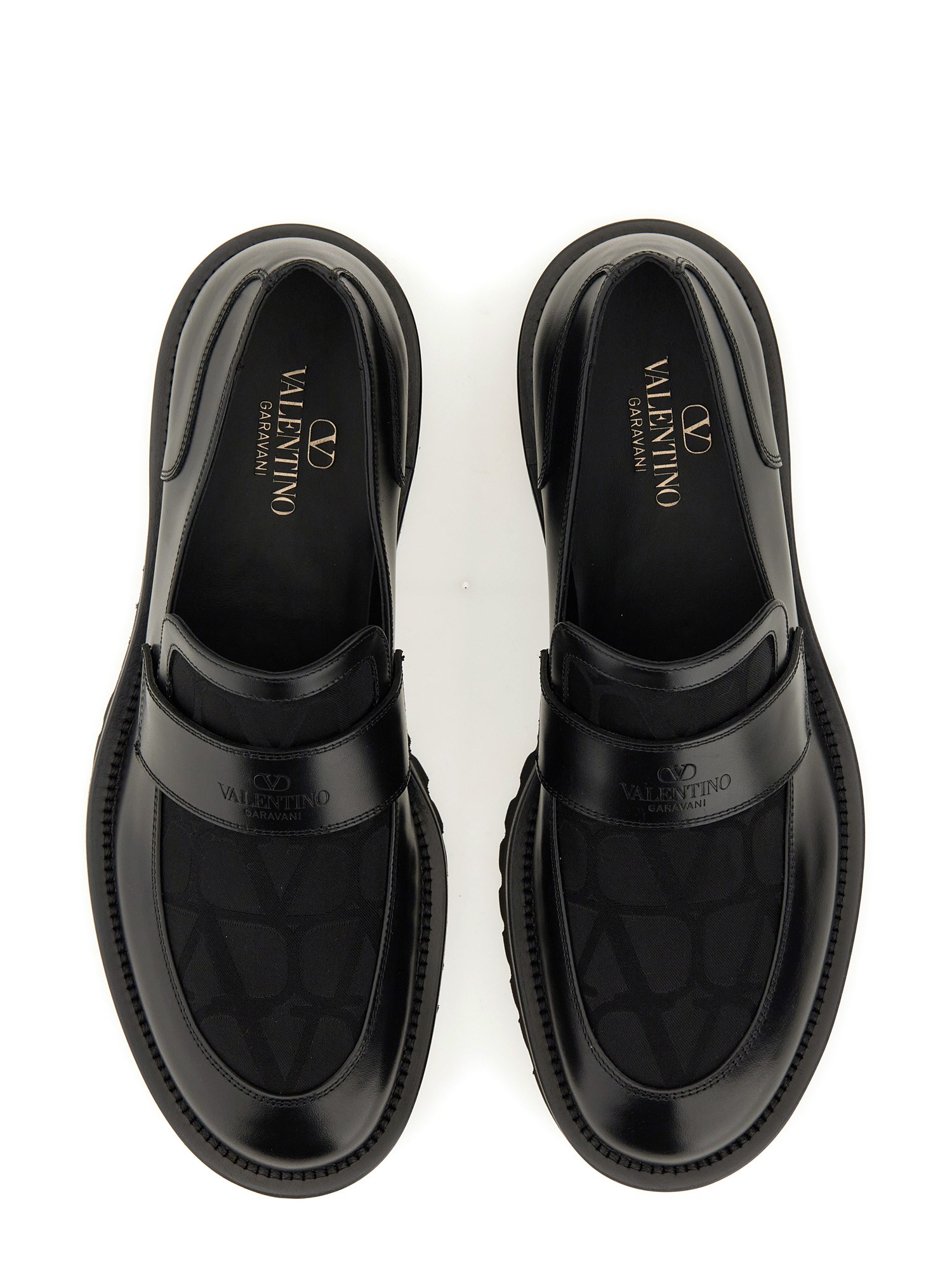 VALENTINO GARAVANI    ICONOGRAPHE TOILE TECHNICAL FABRIC AND CALFSKIN LOAFER