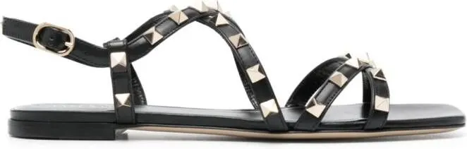 Valentino Garavani Rockstud-embellished flat leather sandals Black