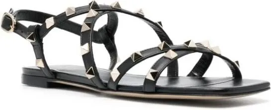 Valentino Garavani Rockstud-embellished flat leather sandals Black