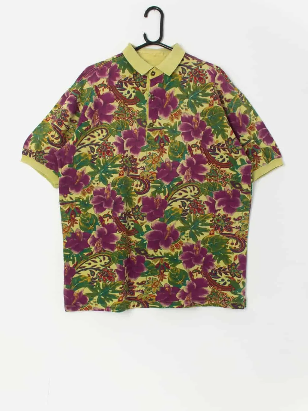 Vintage green floral polo shirt – Large / XL