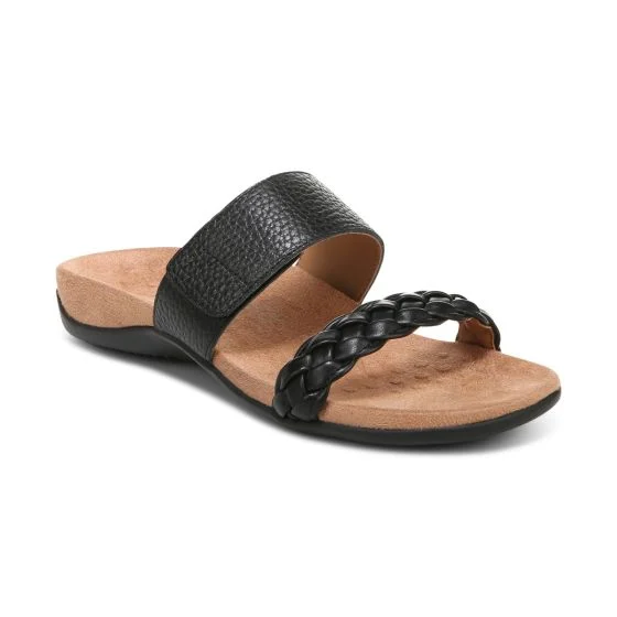 Vionic Women’s Jeanne Slide Sandals-Black Leather