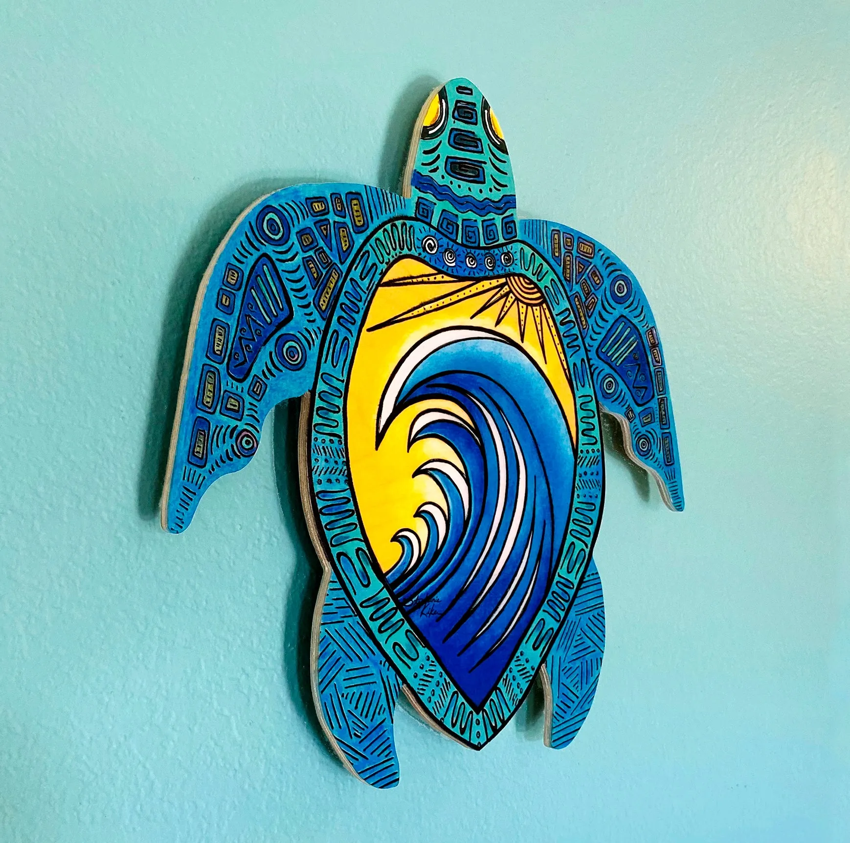 Wave of the Turtle Wood Turtle Wall Art