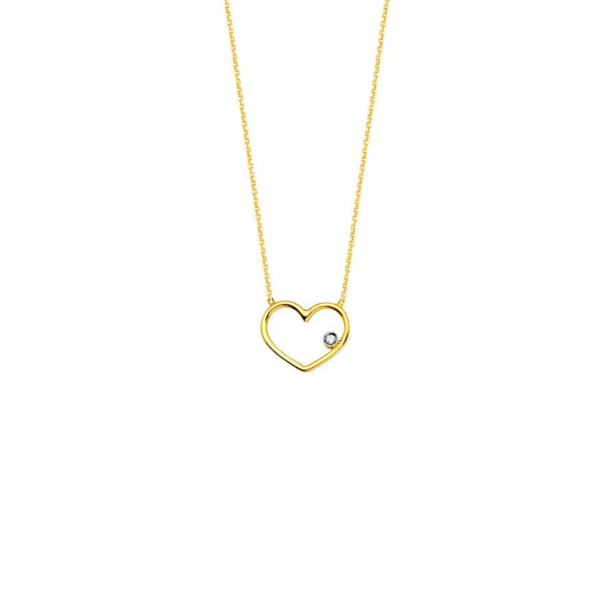 Yellow Gold Wire Heart Diamond Necklace