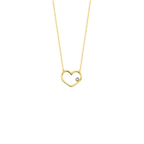 Yellow Gold Wire Heart Diamond Necklace