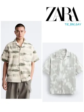 ZARA  |Tie-dye Cotton Short Sleeves Shirts